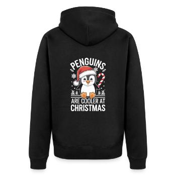 Pinguine Sind Cooler An Weihnachten - Penguin - Unisex Premium Bio Zip Hoodie - Schwarz - Hinten - Nico (187cm)
