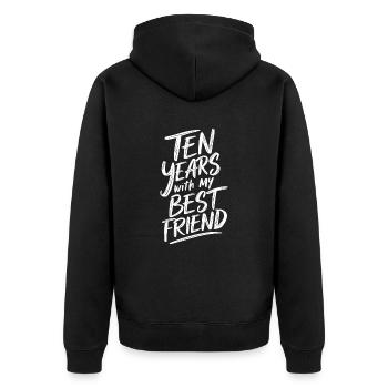 10 Jahre Mit Meinem Besten Freund 10. Hochzeitstag - Unisex Premium Bio Zip Hoodie - Schwarz - Hinten - Nico (187cm)