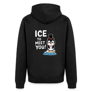 Pinguin Lustiges Treffen Begrüßung Wortspiel - Unisex Premium Bio Zip Hoodie - Schwarz - Hinten - Nico (187cm)