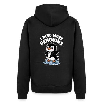 Ich Brauche Mehr Pinguine Lustiger Pinguin - Unisex Premium Bio Zip Hoodie - Schwarz - Hinten - Nico (187cm)