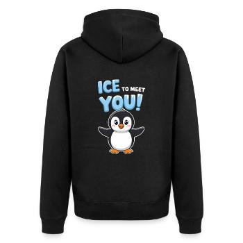 Pinguin Illustration Wortspiel Lustig Begrüßung - Unisex Premium Bio Zip Hoodie - Schwarz - Hinten - Nico (187cm)