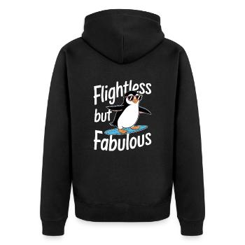 Flightless But Fabulous Pinguin Surfer - Unisex Premium Bio Zip Hoodie - Schwarz - Hinten - Nico (187cm)