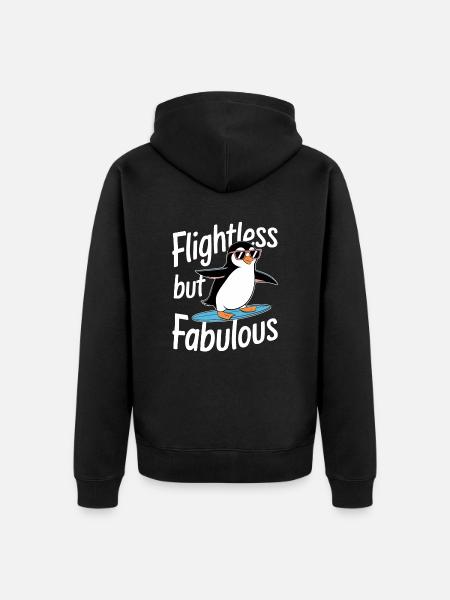 Flightless But Fabulous Penguin Surfer - Unisex Premium Organic Zip Hoodie - black