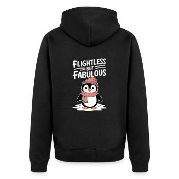 Fluglos Aber Fantastisch Pinguin Illustration - Unisex Premium Bio Zip Hoodie - Schwarz - Hinten - Nico (187cm)