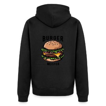 Burger Meister, Burger - Fast Food - lecker - Unisex Premium Bio Zip Hoodie - Schwarz - Hinten - Nico (187cm)