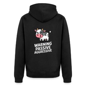 Warning Passive Aggressive Kuh Cartoon Humor - Unisex Premium Bio Zip Hoodie - Schwarz - Hinten - Nico (187cm)