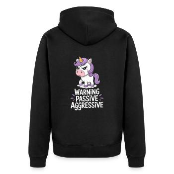 Vorsicht Passiv Aggressiv Einhorn Humor - Unisex Premium Bio Zip Hoodie - Schwarz - Hinten - Nico (187cm)