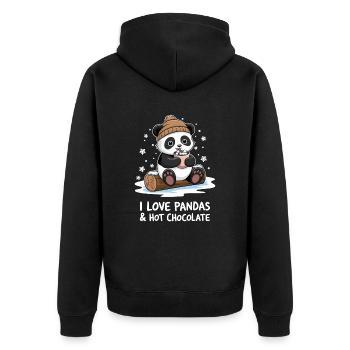 Ich Liebe Pandas Und Heiße Schokolade - Unisex Premium Bio Zip Hoodie - Schwarz - Hinten - Nico (187cm)