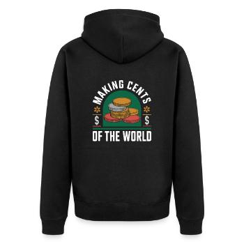Make Cents of the World Humorous Coins Graphic - Unisex Premium Organic Zip Hoodie - black - Back - Nico (187cm)