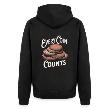 Every coin counts Numismatics Enthusiasm - Unisex Premium Organic Zip Hoodie - black - Back - Nico (187cm)