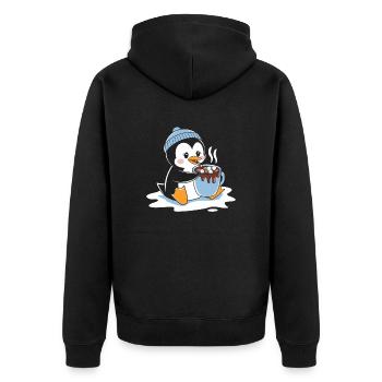 Kuscheliger Pinguin Mit Heiße Schokolade - Unisex Premium Bio Zip Hoodie - Schwarz - Hinten - Nico (187cm)