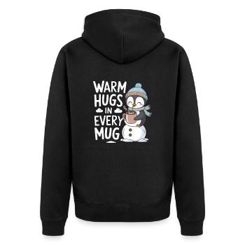 Warm Hugs In Each Cup With Penguin And - Unisex Premium Organic Zip Hoodie - black - Back - Nico (187cm)