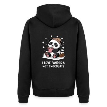 Ich Liebe Pandas Und Heiße Schokolade Niedliches - Unisex Premium Bio Zip Hoodie - Schwarz - Hinten - Nico (187cm)