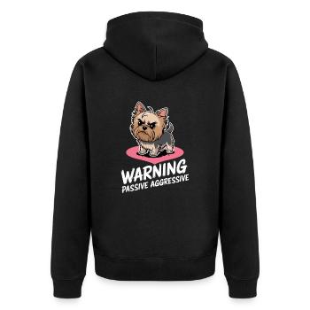 Warning Passive Aggressive Yorkie Cartoon - Unisex Premium Organic Zip Hoodie - black - Back - Nico (187cm)