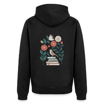 Cottagecore : Oiseaux et fleurs sur les livres - Veste à capuche bio Premium Unisexe - noir - Dos - Nico (187cm)