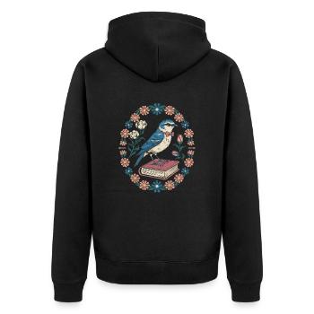 Cottagecore Bird on Book with Floral Wreath - Unisex Premium Organic Zip Hoodie - black - Back - Nico (187cm)