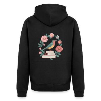 Cottagecore Blumen Vogel Buch Illustration - Unisex Premium Bio Zip Hoodie - Schwarz - Hinten - Nico (187cm)