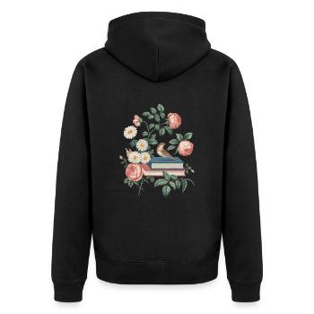 Cottagecore Romance : Livres, fleurs et oiseaux - Veste à capuche bio Premium Unisexe - noir - Dos - Nico (187cm)