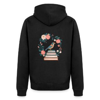 Cottagecore Bird and Flowers Stack of Books - Unisex Premium Organic Zip Hoodie - black - Back - Nico (187cm)