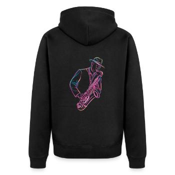 Musicien de jazz avec saxophone dans le style vintage - Veste à capuche bio Premium Unisexe - noir - Dos - Nico (187cm)
