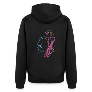 Einzigartiger Jazz-Saxophonist im Retro-Stil - Unisex Premium Bio Zip Hoodie - Schwarz - Hinten - Nico (187cm)