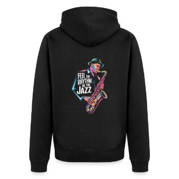 Feel the rhythm, be the jazz - Unisex Premium Organic Zip Hoodie - black - Back - Nico (187cm)
