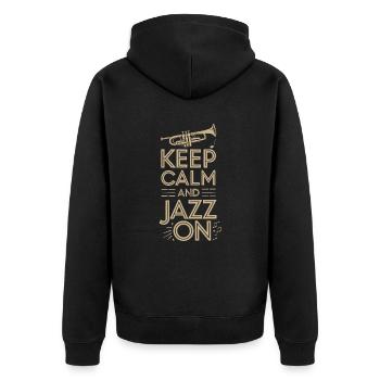 Bleib Ruhig Und Jazz Weiter - Unisex Premium Bio Zip Hoodie - Schwarz - Hinten - Nico (187cm)