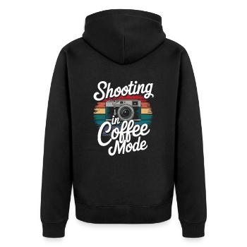 Photographe en mode café, prise de vue - Veste à capuche bio Premium Unisexe - noir - Dos - Nico (187cm)