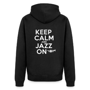 Keep Calm And Jazz On Musikliebhaber Spruch - Unisex Premium Bio Zip Hoodie - Schwarz - Hinten - Nico (187cm)