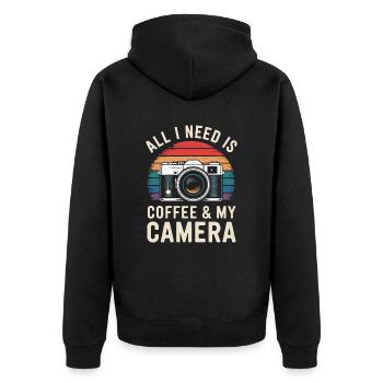Tout ce dont j’ai besoin, c’est d’un café et de mon appareil photo - Veste à capuche bio Premium Unisexe - noir - Dos - Nico (187cm)