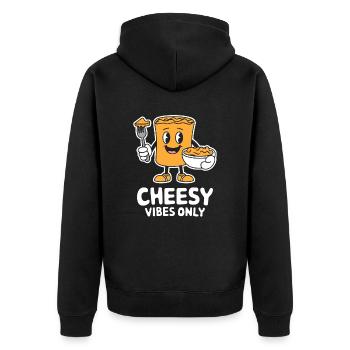 Cheesy Vibes Only Lustiger Cartoon - Unisex Premium Bio Zip Hoodie - Schwarz - Hinten - Nico (187cm)