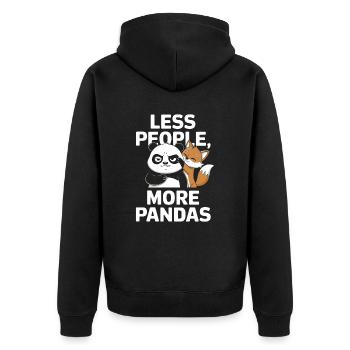 Weniger Menschen, Mehr Pandas Statement - Unisex Premium Bio Zip Hoodie - Schwarz - Hinten - Nico (187cm)