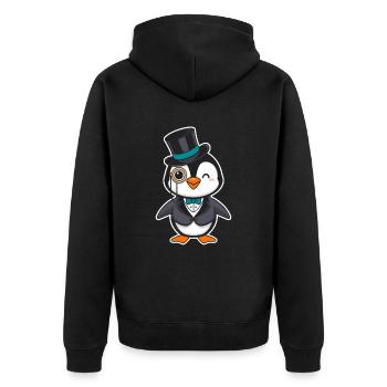 Elegant penguin with top hat and monocle - Unisex Premium Organic Zip Hoodie - black - Back - Nico (187cm)