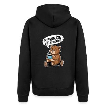 Gemütlicher Bär Vor Kaffeezeit - Unisex Premium Bio Zip Hoodie - Schwarz - Hinten - Nico (187cm)