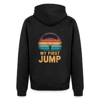 Mein Erster Sprung Fallschirmspringen Retro - Unisex Premium Bio Zip Hoodie - Schwarz - Hinten - Nico (187cm)