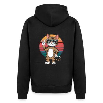 Chat cool avec des lunettes de soleil devant le rétro - Veste à capuche bio Premium Unisexe - noir - Dos - Nico (187cm)