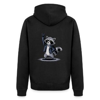 Raton laveur à bascule avec veste en cuir et ambiance cool - Veste à capuche bio Premium Unisexe - noir - Dos - Nico (187cm)