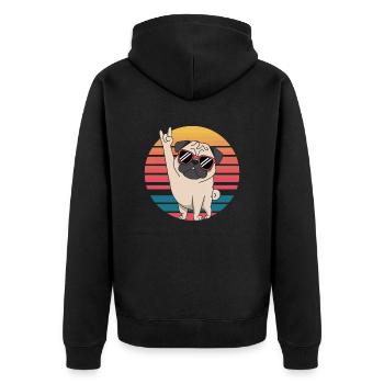 Retro Pug with sunglasses rocks the stage - Unisex Premium Organic Zip Hoodie - black - Back - Nico (187cm)