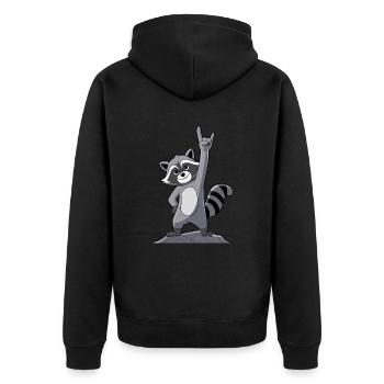 Rock On Raccoon With Cool Gestures - Unisex Premium Organic Zip Hoodie - black - Back - Nico (187cm)