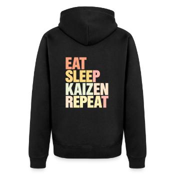 Iss Schlaf Kaizen Wiederhole Verbesserung - Unisex Premium Bio Zip Hoodie - Schwarz - Hinten - Nico (187cm)