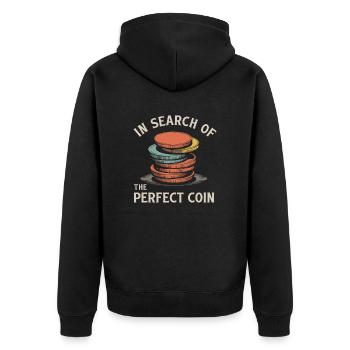 In search of the perfect coin - Unisex Premium Organic Zip Hoodie - black - Back - Nico (187cm)