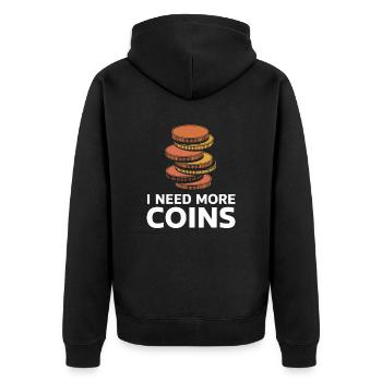 Ich Brauche Mehr Münzen Numismatik Spaß - Unisex Premium Bio Zip Hoodie - Schwarz - Hinten - Nico (187cm)