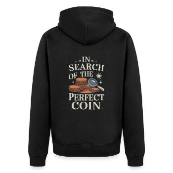 In search of the perfect coin - Unisex Premium Organic Zip Hoodie - black - Back - Nico (187cm)