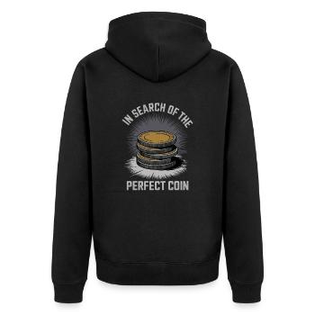In search of the perfect coin - Unisex Premium Organic Zip Hoodie - black - Back - Nico (187cm)