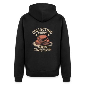 Collecting coins earns me pennies - Unisex Premium Organic Zip Hoodie - black - Back - Nico (187cm)