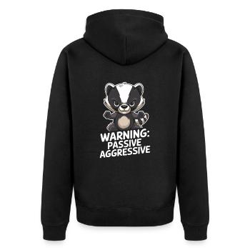 Warnung: Passiv Aggressiv Dachs Cartoon - Unisex Premium Bio Zip Hoodie - Schwarz - Hinten - Nico (187cm)