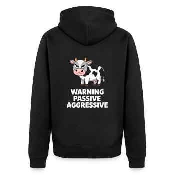 Caution Passive Aggressive Funny Cow - Unisex Premium Organic Zip Hoodie - black - Back - Nico (187cm)
