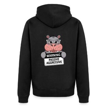 Achtung Passive Aggressive Nilpferd Humorvoll - Unisex Premium Bio Zip Hoodie - Schwarz - Hinten - Nico (187cm)