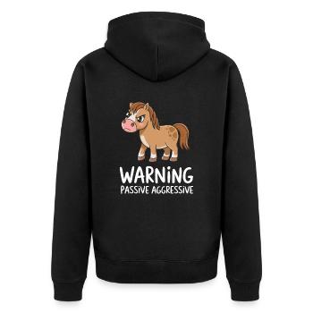 Avertissement passif agressif cheval dessin animé - Veste à capuche bio Premium Unisexe - noir - Dos - Nico (187cm)