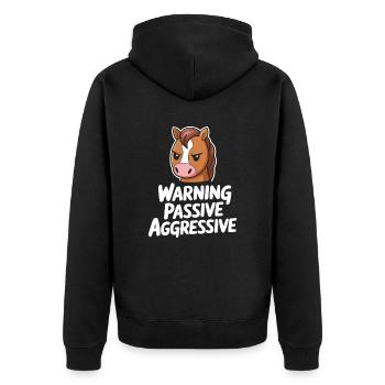 Warnung Passiv Aggressiv Lustiges Cartoon-Pferd - Unisex Premium Bio Zip Hoodie - Schwarz - Hinten - Nico (187cm)